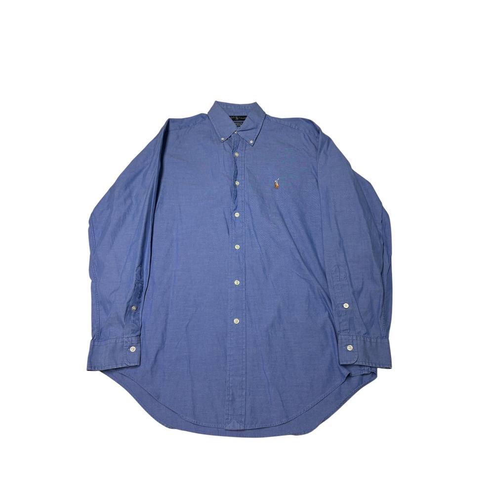 VTG‎ Ralph Lauren Yarmouth Blue Pinpoint Oxford Shirt Mens 15-33 Button Down